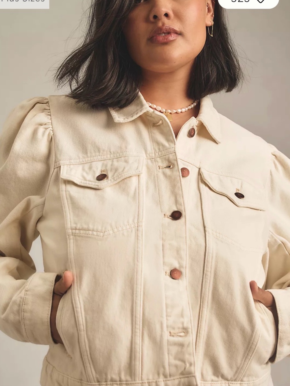 Pilcro Women 3X Ivory Puff sleeve Button Front Jacket Pockets Short
Plus NWOT